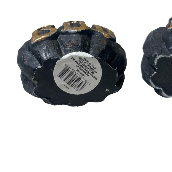 Boo Eek Black & Gold Pumpkin Set of 2 Concrete 4” x 3.5” Decor - Picture 9 of 14